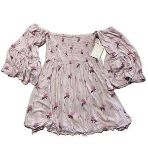 Free People Women's Lana Off the Shoulder Tunic Cloud Berry Combo XS New NWT